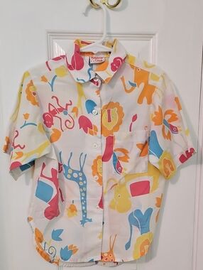 Vintage Rainbow Creek Colorful Animals Button Up Shirt Size 6